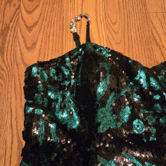 Alyce Jean De Lys Black Emerald Green Sequins Dress Mini Prom Formal Vintage 18 - Picture 12 of 16